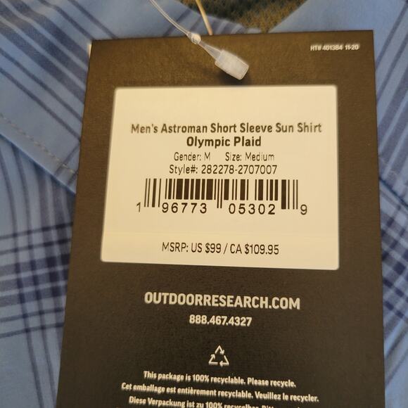Outdoor Research Astroman Sun Shirt Mens Medium Plaid SS Snap Button Hiking UPF - Picture 8 of 9